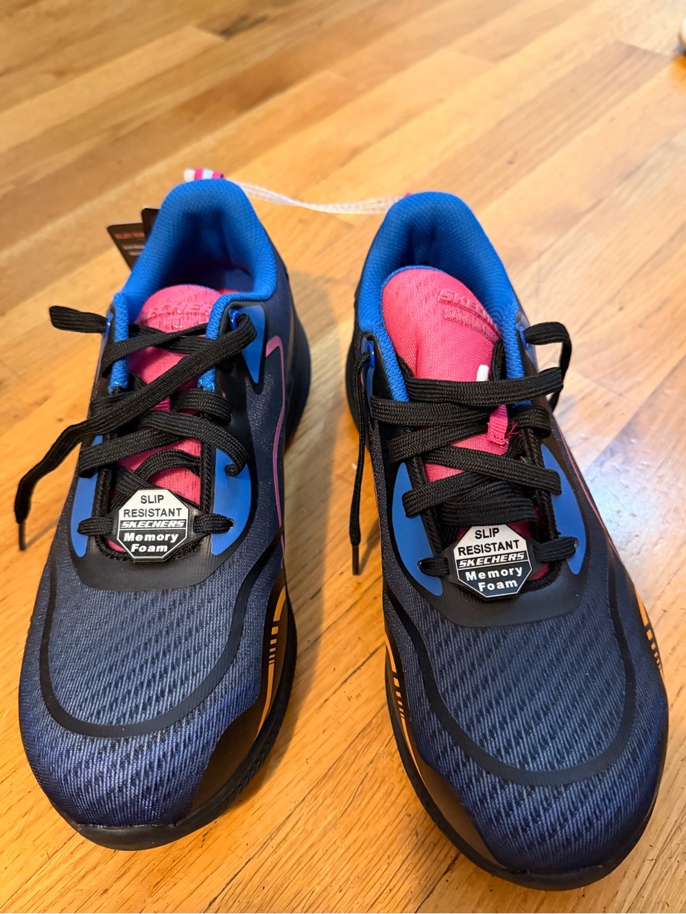 Skechers Women's Navy Blue Athletic Sneakers with Pink Accents Safety Toe
